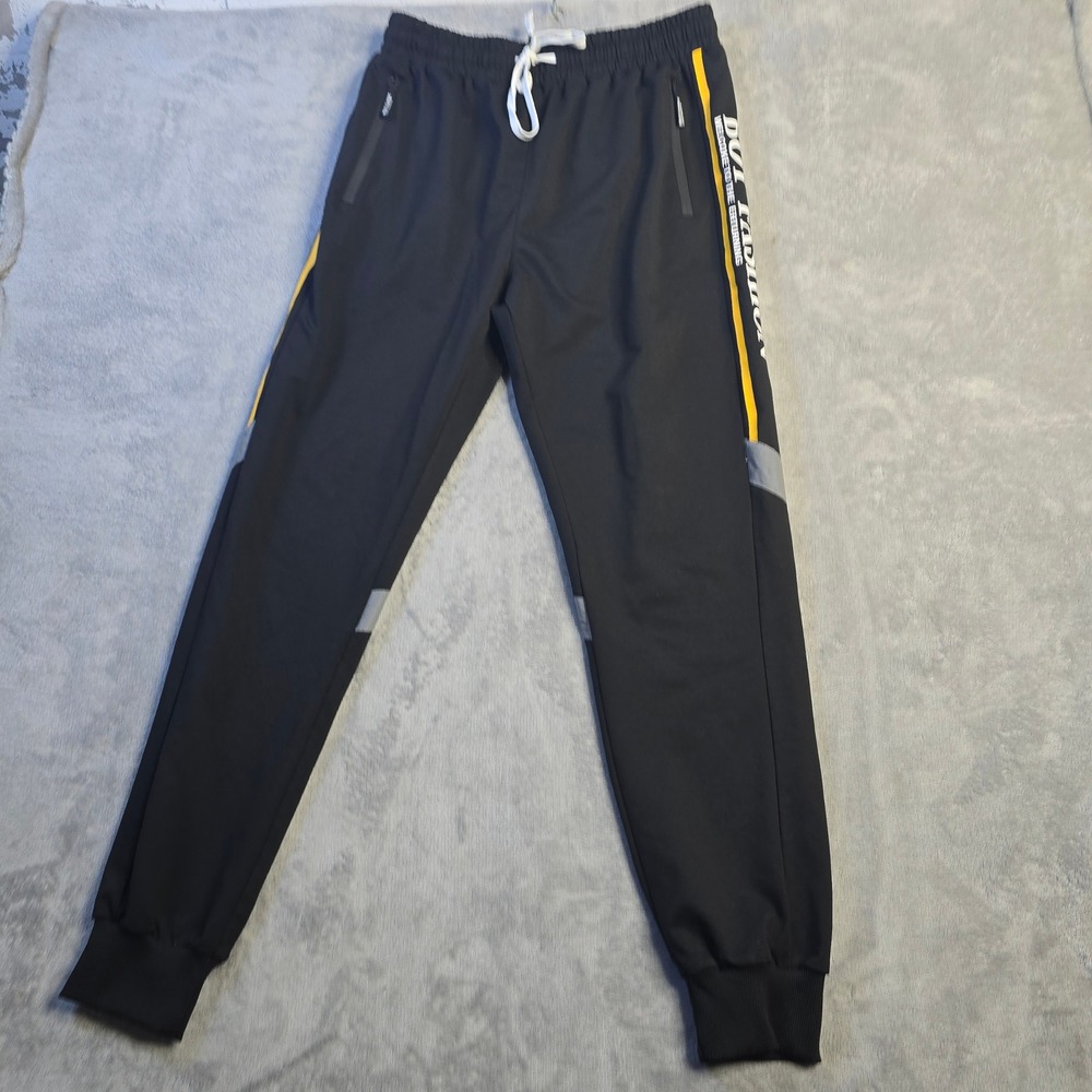 Best Classic Jogger Pants Men 2XL Black Yellow Stripe Streetwear Athletic Track‎
